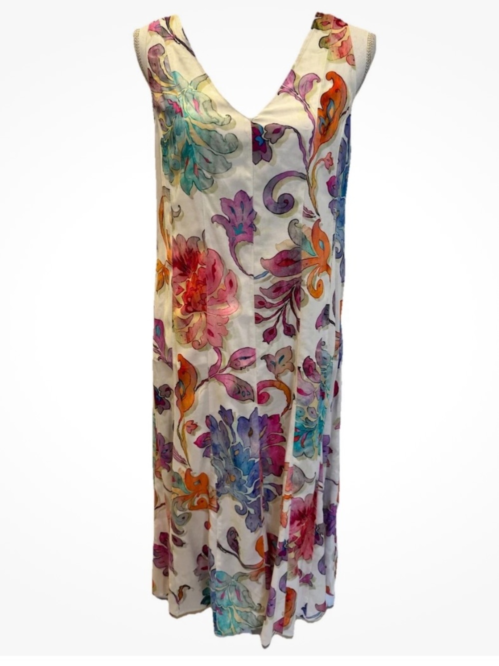Soft Surroundings Flourish Dress Sleeveless Maxi Multi Painterly Floral Size Sm
